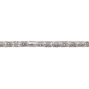 Bead, Hill Tribes, antiqued sterling silver, 4x3mm round tube with sun design. Sold per 8-inch strand, approximately 50 beads.