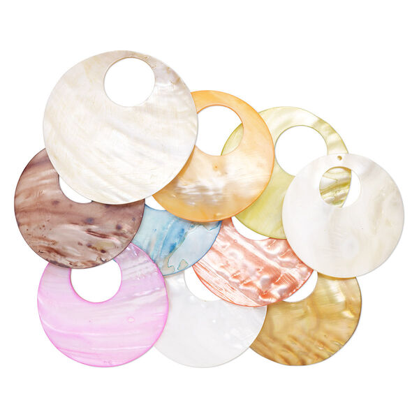 Focal, mother-of-pearl shell (natural / dyed), multicolored, 64-75mm go-go, Mohs hardness 3-1/2. Sold per pkg of 10. image number 0