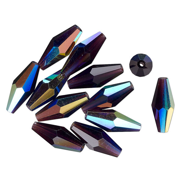 Bead 12pk amethyst AB, vintage Preciosa Czech crystal 15x6mm faceted double cone image number 0
