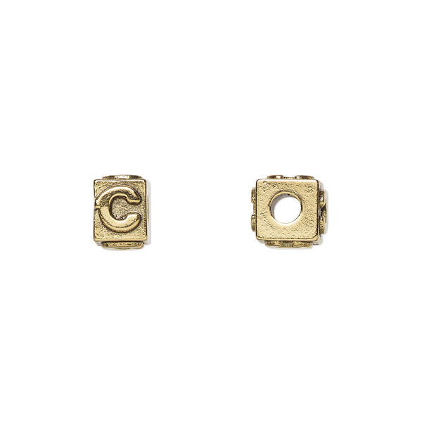 Bead, antique gold-plated pewter (tin-based alloy), 8x6mm rectangle with alphabet letter "C." Sold per pkg of 4. image number 0