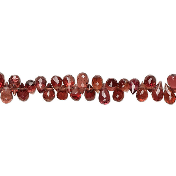 Bead, garnet (natural), 4x3mm-6x3mm hand-cut top-drilled faceted teardrop with 0.4-1.4mm hole, B grade, Mohs hardness 7 to 7-1/2. Sold per 8-1/2 inch strand. image number 0