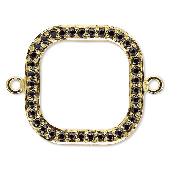 Link, black spinel (natural) and gold-finished sterling silver, 20mm single-sided open square. Sold individually. image number 0