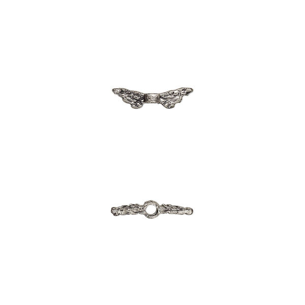 Bead, antique silver-finished "pewter" (zinc-based alloy), 11x3mm double-sided wing. Sold per pkg of 50. image number 0