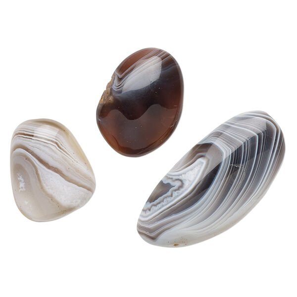 Cabochon mix, Botswana agate (natural), 24x21mm-54x27mm freeform, Mohs hardness 6-1/2 to 7. Sold per pkg of 3. image number 0