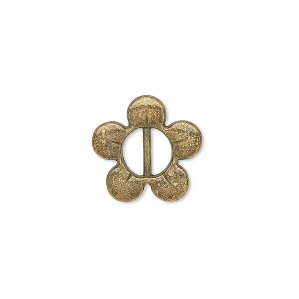 Slide, antiqued brass-finished "pewter" (zinc-based alloy), 16x16mm single-sided flower, 7x2.5mm hole. Sold per pkg of 20. image number 0