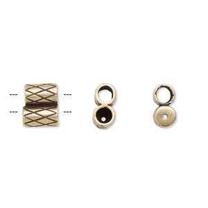Clasp JBB Findings slide 1pkg1 brass, 9x7.5mm textured double-round tube, set of 2 antiqued