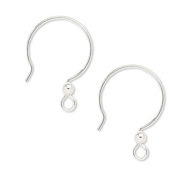 Ear wire, sterling silver, 23mm French hook with 3mm ball and open loop, 21 gauge. Sold per pkg of 2 pairs. image number 0