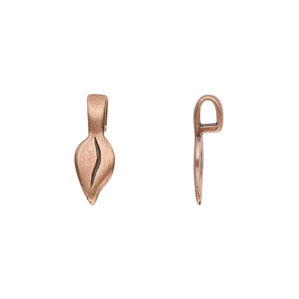 Bail, JBB Findings, glue-on, antique copper-plated brass, 17x6mm with 11x6mm leaf flat base. Sold per pkg of 2. image number 0