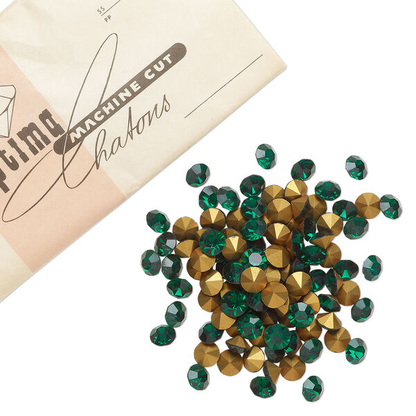 Chaton 1440pk emerald foil back, vintage Preciosa Czech crystal rhinestone 8.16-8.41mm round SS39 image number 0
