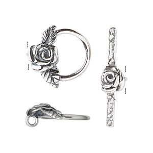 Clasp toggle 1pkg1 sterling silver, 18x16.5mm rose, antiqued JBB Findings 1-strand