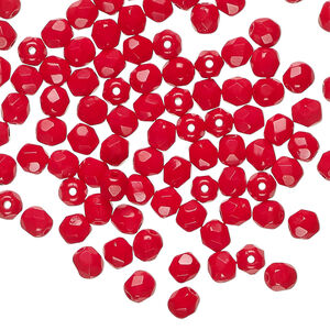 Bead 1pkg100, Czech fire-polished glass, opaque red, 4mm faceted round.