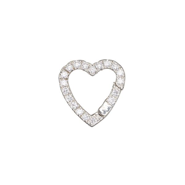 Clasp self-closing hook 1pkg1 sterling silver / cubic zirconia 16x16mm heart, clear image number 0