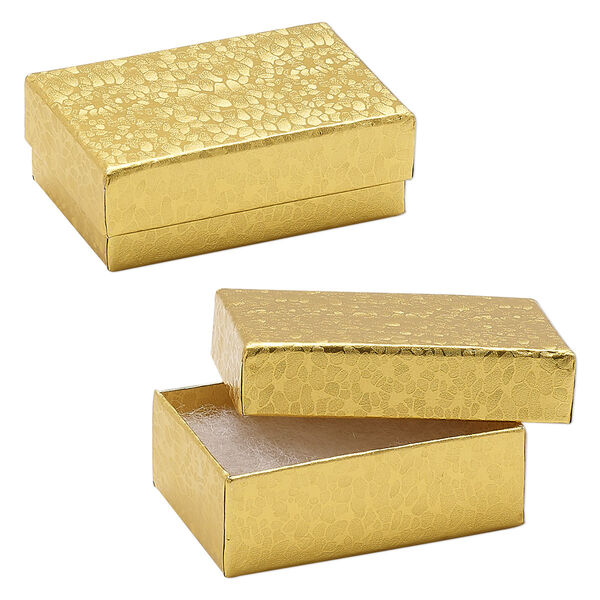 Box, paper, "cotton"-filled, gold, 2-5/8 x 1-1/2 x 1-inch rectangle. Sold per pkg of 10. image number 0