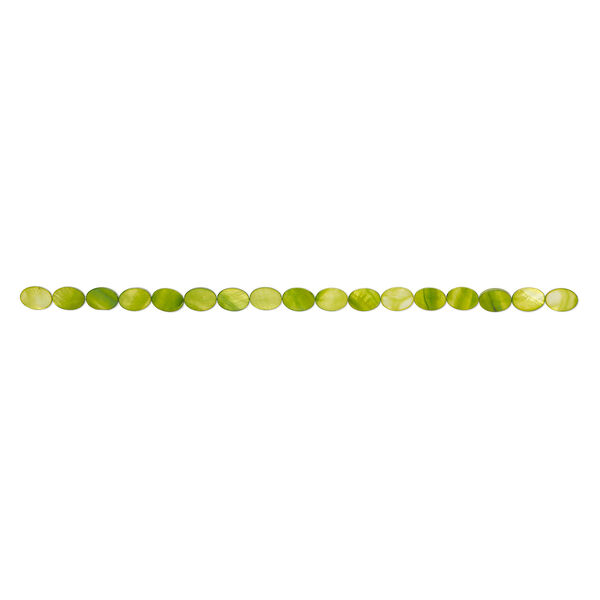 Mother-of-pearl shell 1pkg1, flat oval bead 15 inch yellow-green 14x10mm-15x11mm image number 1