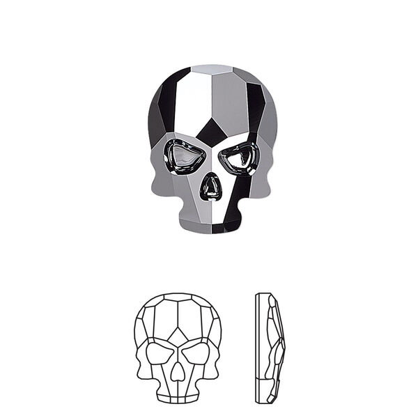 Flat back 1pk jet hematite, Crystal Passions® 18x14mm skull 2856 image number 0