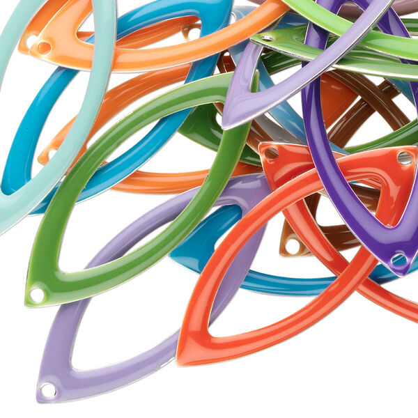 Focal mix, silver-plated brass and epoxy, mixed colors, 35x14mm double-sided open marquise. Sold per pkg of 40. image number 0