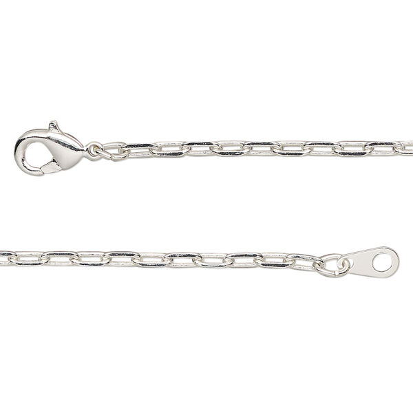 Chain, silver-plated brass, 2.3mm paperclip, 20 inches with lobster claw clasp. Sold individually. image number 0