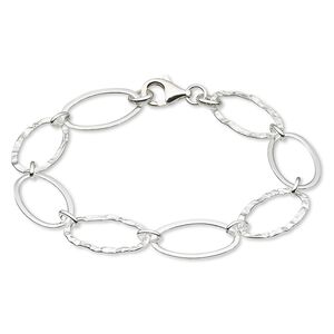 Bracelet, sterling silver, 20x12mm long and short oval, 7-1/4 inches with lobster clasp. Sold individually.