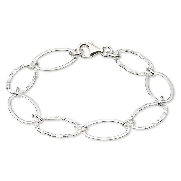 Bracelet, sterling silver, 20x12mm long and short oval, 7-1/4 inches with lobster clasp. Sold individually. image number 0