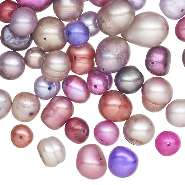 Pearl 1pkg1 freshwater, 5-8mm rice / flat-sided potato / semi-round D grade, mix 2 ounce dyed multi-purple cultured image number 0