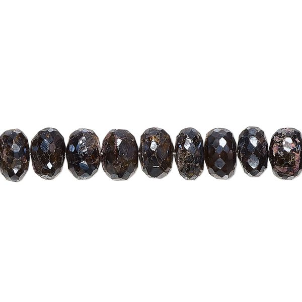 Amber-green tourmaline 1pkg1, hand-cut metallic faceted rondelle bead 8 inch 7x4mm-8x6mm image number 0