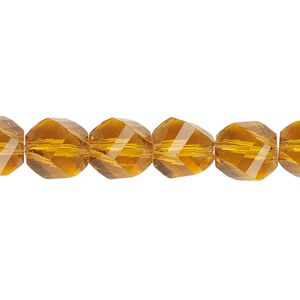 Bead, glass, translucent topaz, 9-10mm faceted helix. Sold per 7-inch strand, approximately 15 beads.