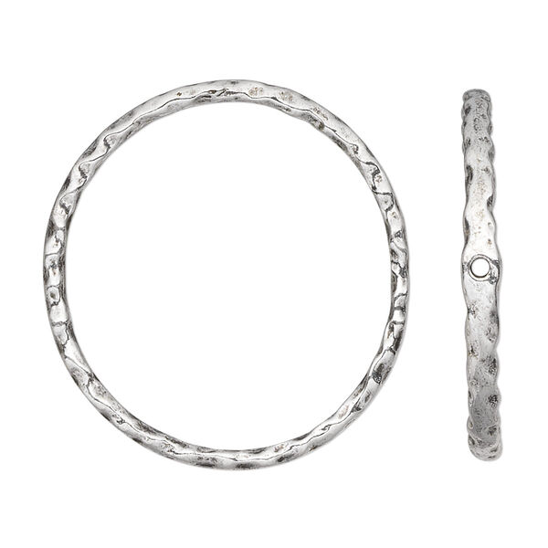 Focal, pewter (tin-based alloy), pkg/1, antique silver plate, 31mm hammered open round. image number 0