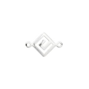 Link, silver-plated brass, 12mm Greek key diamond. Sold per pkg of 20.