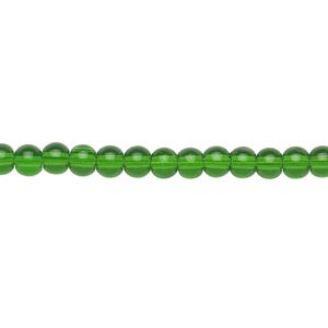 Bead, glass, emerald green, 4mm round. Sold per 36-inch strand.
