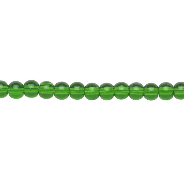 Bead, glass, emerald green, 4mm round. Sold per 36-inch strand. image number 0