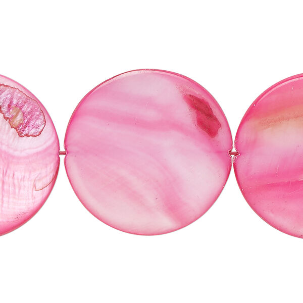 Mother-of-pearl shell 1pkg1, puffed flat round bead 15 inch pink 24-25mm image number 0