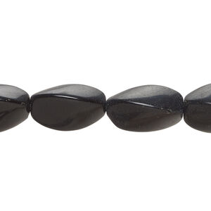 Black obsidian 1pkg1, twisted triangle oval bead natural, 15 inch 15x10mm-16x11mm