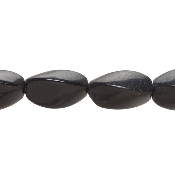 Black obsidian 1pkg1, twisted triangle oval bead natural, 15 inch 15x10mm-16x11mm image number 0
