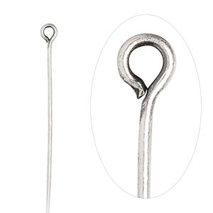 Eye pin, antique silver-plated brass, 2 inches, 21 gauge. Sold per pkg of 100.