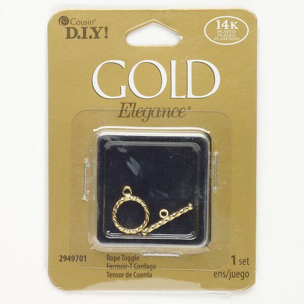 Clasp toggle copper 1pk 12mm twisted round, gold plate lacquer image number 0