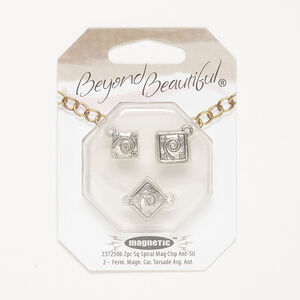 Clasp magnetic 1pkg2, 15mm 2-sided diamond, antique silver-finished brass 1-strand