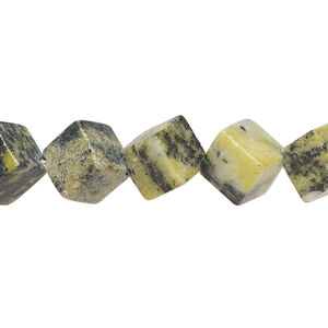Yellow "turquoise" (serpentine with quartz) 1pkg1, diagonally drilled cube bead natural, 15 inch 11-13mm