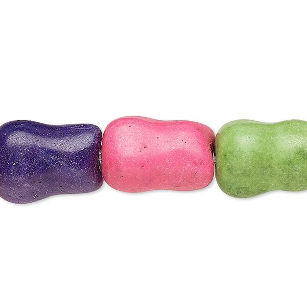 Bead, "howlite" (resin) (imitation), mixed colors, 16x12mm dog bone. Sold per 8-inch strand. image number 0