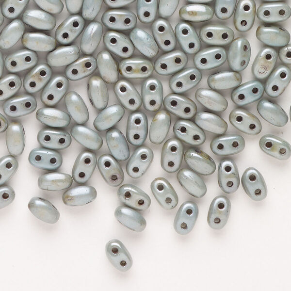 Seed bead, Preciosa Twin™ Pressed Twin Czech glass, pkg/200, 5x2.5mm oval, opaque pearlized grey, (15311). image number 0