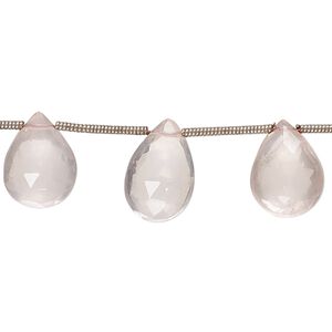 Rose quartz 1pkg12, hand-cut top-drilled faceted puffed teardrop bead natural 12x9mm-16x11mm