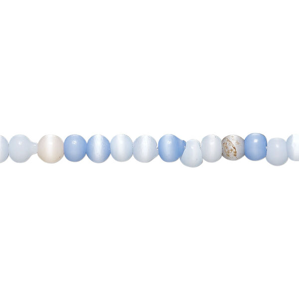 Bead, cat's eye glass (fiber optic glass), multi-blue, small pebble. Sold per 15-inch strand, approximately 110 beads. image number 0
