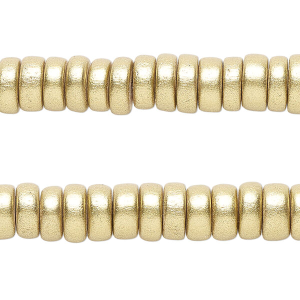 Taiwanese cheesewood 1pkg2, hand-cut painted rondelle bead 15.5-16 inch metallic yellow gold 8x4mm image number 0