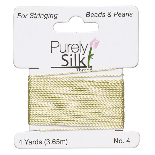 Thread, Purely Silk™, light green, medium-heavy, size #4, 24-pound test. Sold per 4-yard card. image number 0