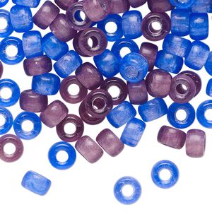 Bead mix, Czech pressed glass, translucent purple and blue, 6x4mm crow. Sold per 1-ounce pkg, approximately 150 beads.