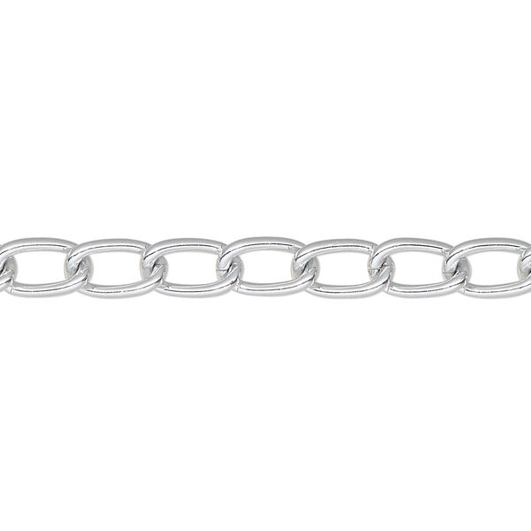 Chain, silver-finished aluminum, 5mm curb. Sold per pkg of 36 inches. image number 0