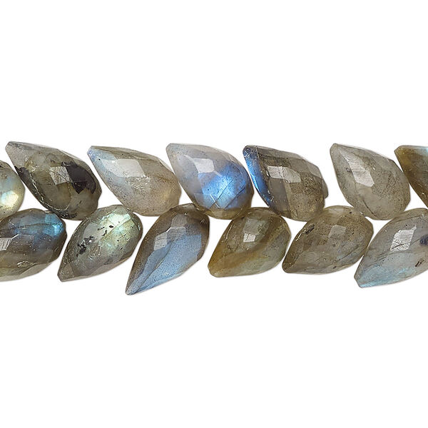 Bead, labradorite (natural), hand-cut 10x7mm herringbone-drilled faceted briolette, B- grade, Mohs hardness 6 to 6-1/2. Sold per pkg of 40. image number 0