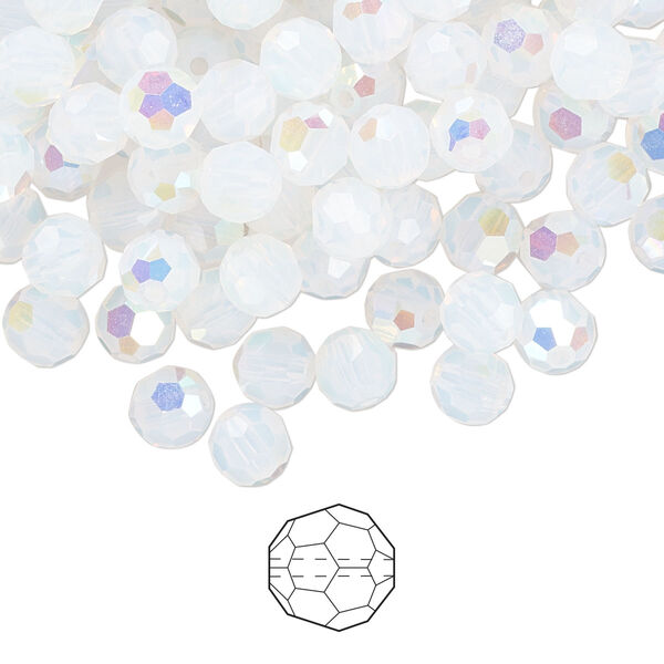 Bead 144pk white opal AB, Preciosa Czech crystal 5mm round image number 0