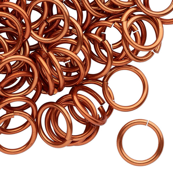 Jump ring, anodized tempered aluminum, orange copper, 12mm round, 9.2mm inside diameter, 15 gauge. Sold per pkg of 100. image number 0