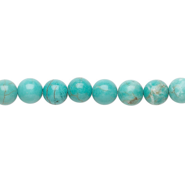 Bead, magnesite (dyed / stabilized), turquoise blue, 6mm round, B grade, Mohs hardness 3-1/2 to 4. Sold per 15-1/2 to 16-inch strand. image number 0