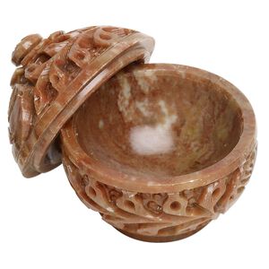 Soapstone 1pkg1, hand-cut trinket box / flower design lacquered 2.5x2.5 inch